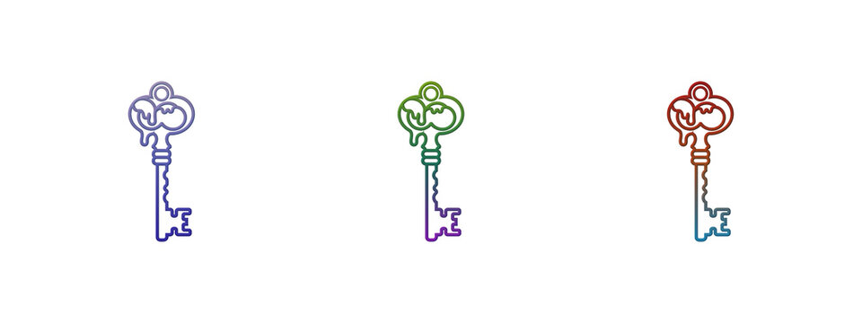 Three colorful melting keys outline icons