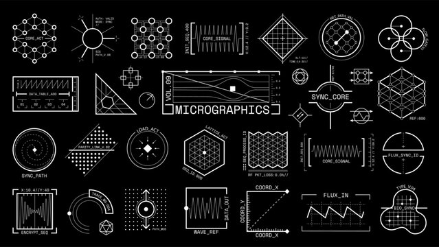 Technical micrographics schematic vector set