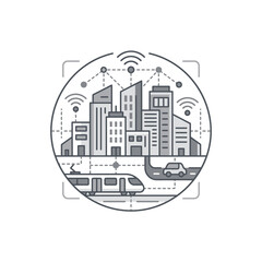 Fototapeta premium Circular smart city network with infrastructure and transport links.