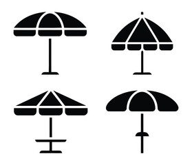Fototapeta premium Summer beach umbrella icon set vector patio sun shade black