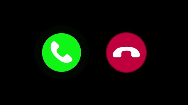 Animated incoming call phone buttons flashing on screen. Green answer and red decline handset icons loop on black