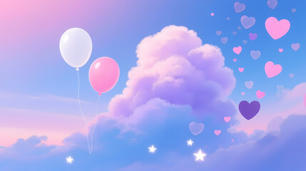 Fototapeta premium White and pink balloons under a dreamy purple sky
