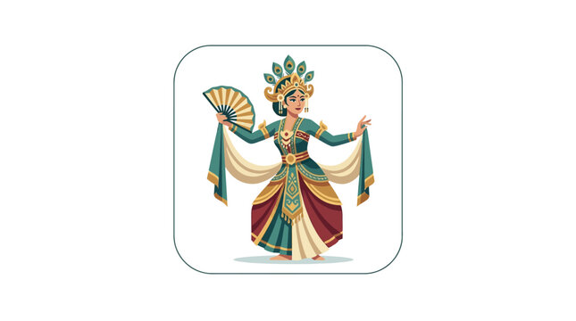 Balinese dancer with fan icon on white background.