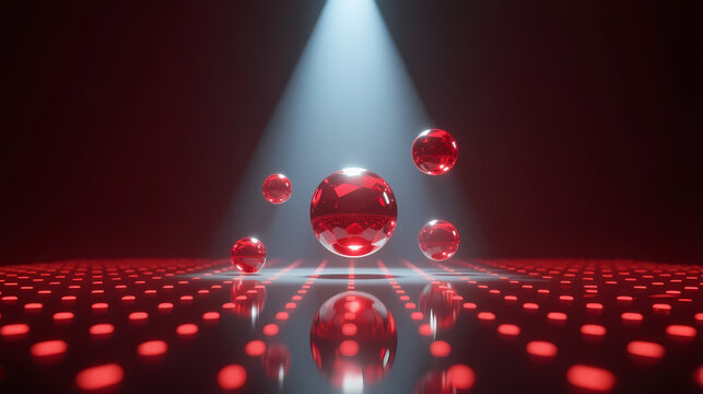 Red glass spheres in futuristic light