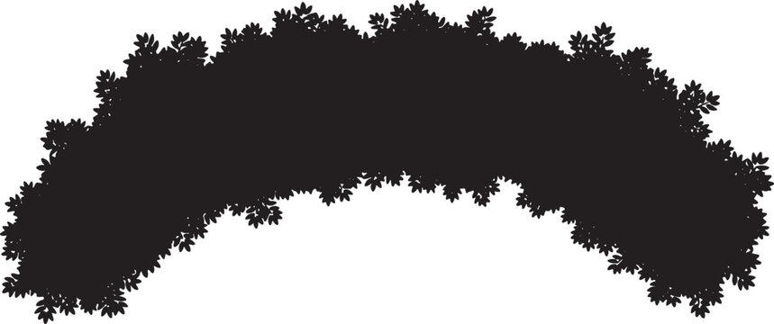 Black silhouette of a dense bush or hedge on transparent background.