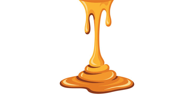 Golden liquid honey or caramel dripping down and forming a puddle on a white background in a clean vector illustration style.