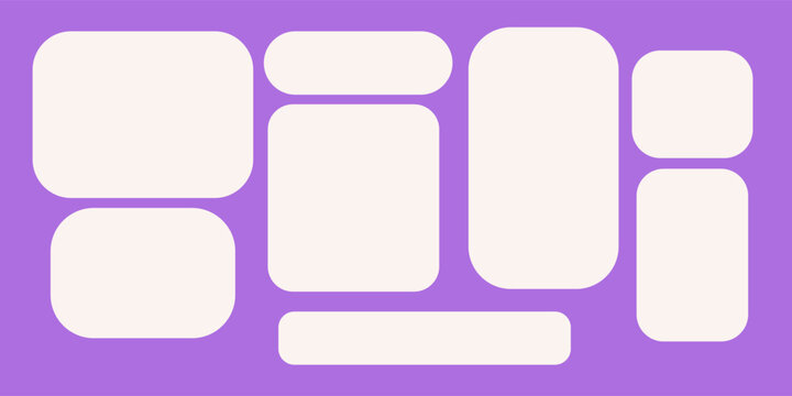 Colorful Abstract Y2K Vector Bento Grid Layout With Blob Geometric Shapes. Flat Modern Geometric Pattern With Simple Frames And Futuristic Layout Style. Modern Vector Frames For Stylish Collages