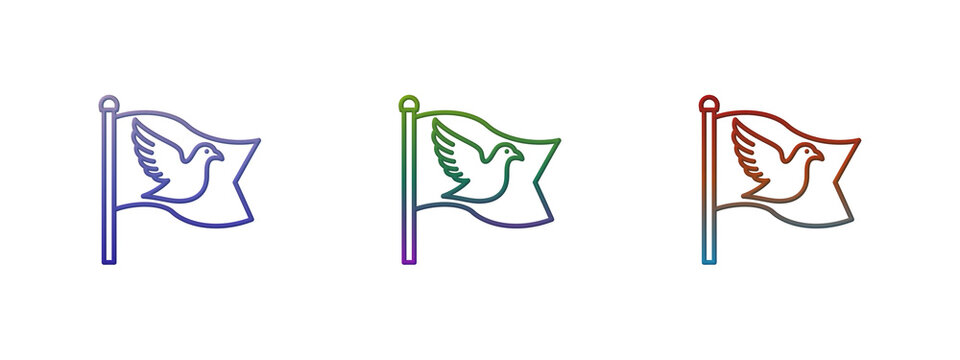 Three colorful peace dove flags with gradient outline style