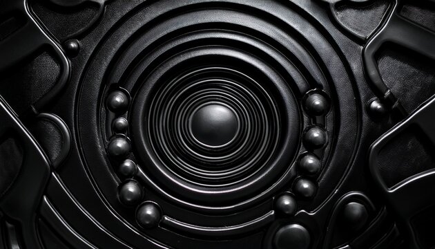 abstract background of black rubber studded texture with repeating circular pattern and selective focus