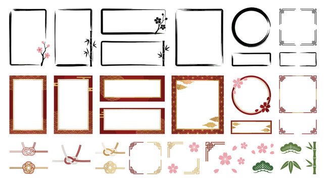 Elegant frame and border design set with floral and geometric elements