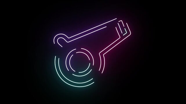 Neon Whistle Icon Glowing In Vibrant Purple And Blue Light Against A Deep Black Background Animated Pulse Effect Digital Illustration For Sports Referee Alert Concept And Training Communication Visual