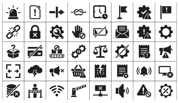 System alerts and technical error notification icons set with notification