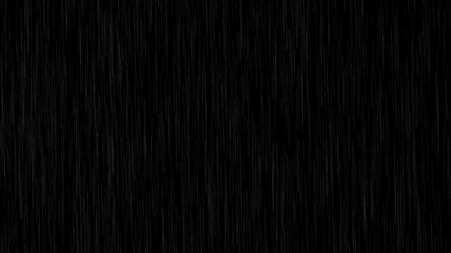 Heavy rain looping over black background.Falling raindrops footage animation in slow motion on black background.4K loopable high-speed footage.
