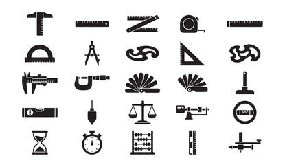 Fototapeta premium Measurement and engineering precision tool icons with measurement, engineering