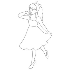 Fototapeta premium Dancing Girl Line Art Coloring Page Vector Outline Illustration for Kids Activity Book, Halftone Dot Design.