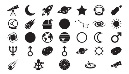 Astronomy and space exploration symbol collection with astronomy, telescope © Vector School