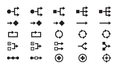 Fototapeta premium Set of black and white flow chart and process network connection icons
