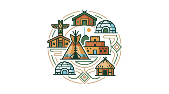 Circular arrangement of global vernacular dwelling icons