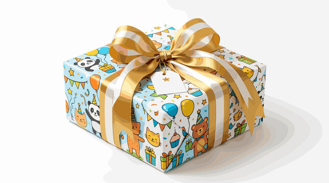 A festive gift box wrapped in cute animal pattern paper