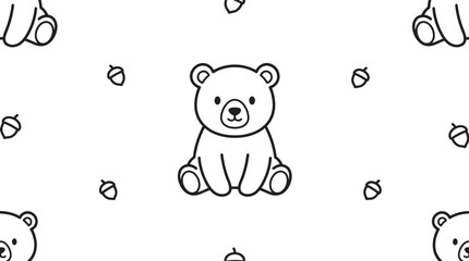 Minimalist cute baby bear and acorn seamless pattern line art © Vistara Studio