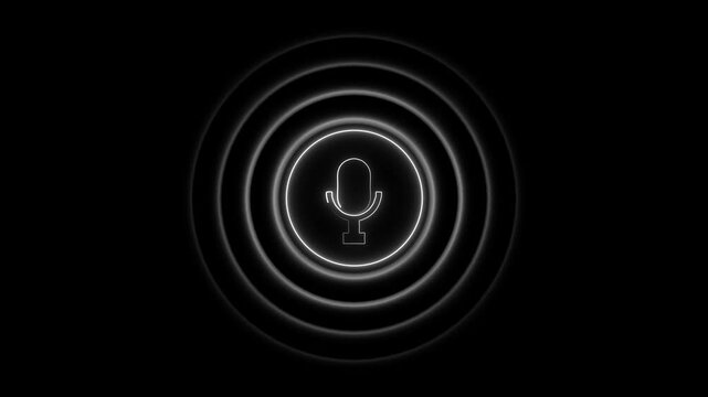Microphone icon animation ripples soft acoustic sound waves. Digital microphone icon animation records voice data. Minimal microphone icon animation tracks sound recognition.