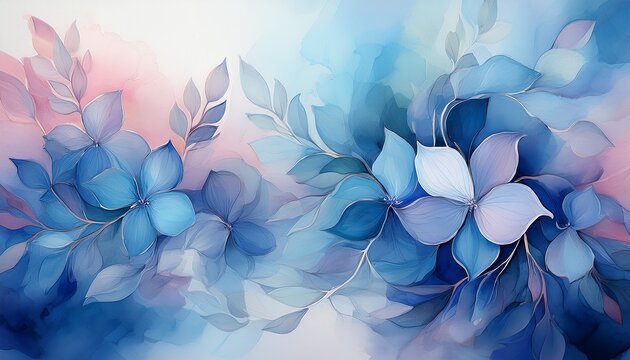 A Poetic Watercolor Blend Of Flower Petals Dissolving Into Misty Layers Of Sky Blue Periwinkle And Soft Blush