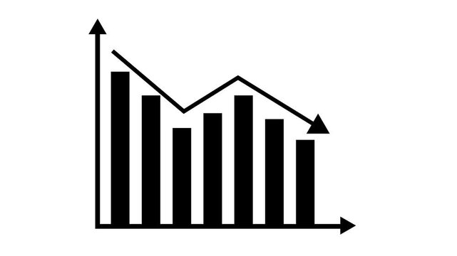 Loss analysis chart animation drops on white grid lines. Corporate loss analysis chart animation tracks balance deficits. Critical loss analysis chart animation tracks budget drops.