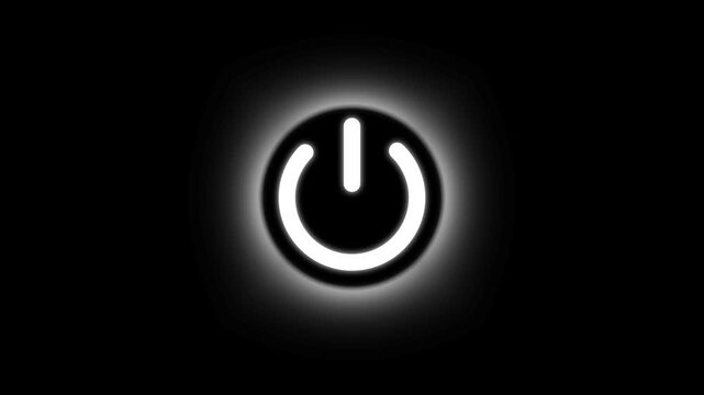Power button animation glows with white electrical outlines. Modern power button animation toggles technology status. Clean power button animation defines system interface clips.