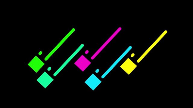 Colorful diagonal pencil icons animation isolated on black background