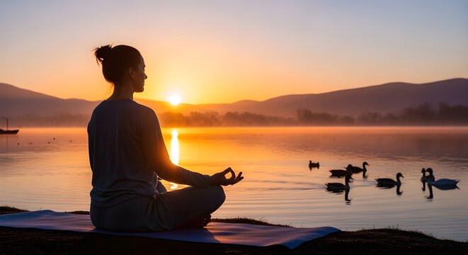 A person meditating or doing yoga at sunrise, symbolizing a new beginning in their recovery journey.