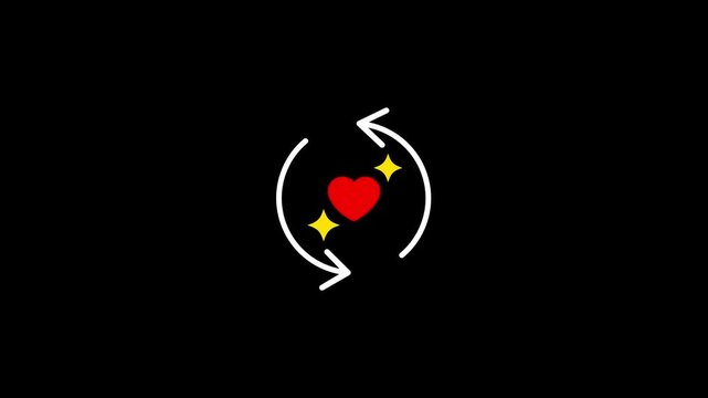 Red heart in the center symbolizing love or refresh icon animation isolated on black background
