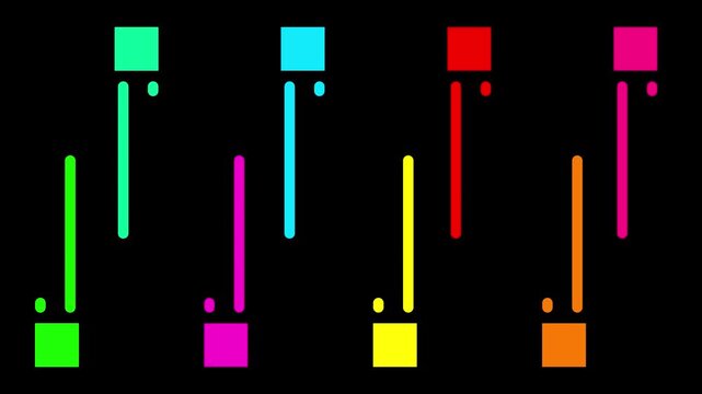 Multicolored bouncing vertical bars animation isolated on black background