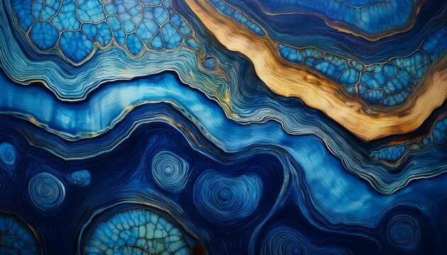 Richly Textured Blue Abstract Art Background Featuring Stabilized Afzelia Burl Wood Decorative Texture