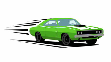Fototapeta premium A green supercar speeds quickly on a road with motion blur