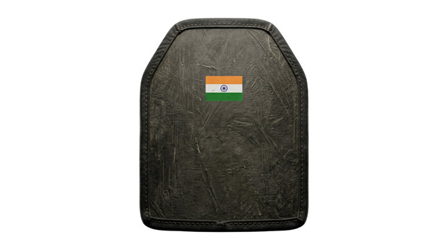 Ballistic body armor plate with indian flag patch isolated on transparent background