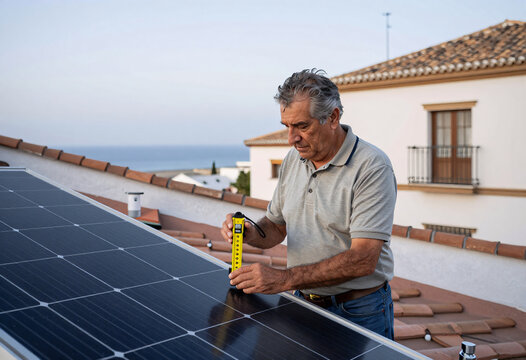 Retired Mexican Engineer Inspecting Solar Panels