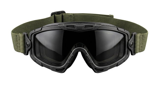 Tactical ballistic goggles with dark lenses isolated on transparent background