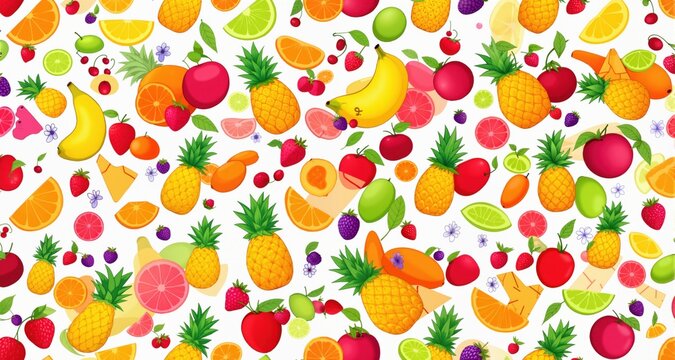Colorful vector summer seamless pattern with fruits illustration isolated on white background
