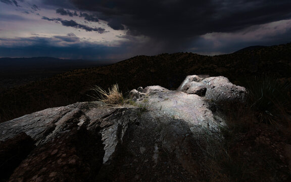 Ridge in the Huachuca Mountains light painted to highlight the spiritual point