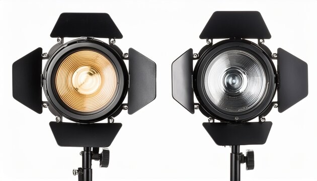 glowing studio strobe light isolated on white background