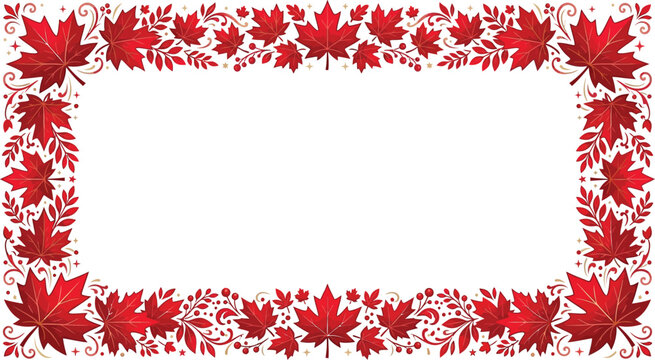 Autumn maple leaf border frame with berries and swirls, Canada Day
