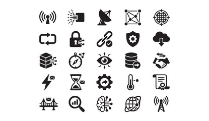 Fototapeta premium A varied set of technology data connectivity communication black glyph icons