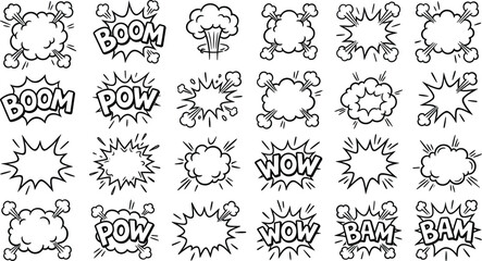 Comic book explosion bubble black and white set, pop art burst outline vector cartoon illustrationComic book explosion bubble black and white set, pop art burst outline vector cartoon illustration © Akramul
