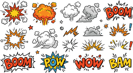 Retro comic book explosion cloud and burst set, pop art text effects vector cartoon illustrationRetro comic book explosion cloud and burst set, pop art text effects vector cartoon illustration © Akramul