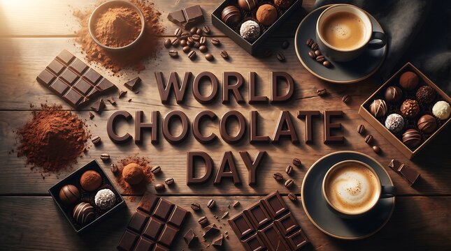 World chocolate day celebration with assorted chocolates and coffee
