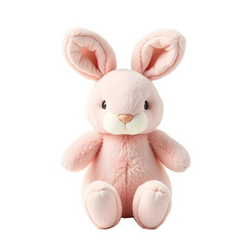 Cute Pink Plush Bunny Toy Isolated on Black Background