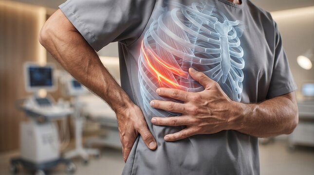 Man Suffering From Intercostal Neuralgia and Rib Nerve Pain