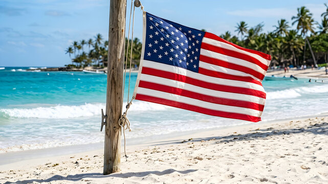 Blank mockup of a patriotic beach flag featuring a flag inspired design great for promoting your Fourth of July beach event