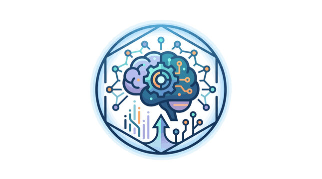 Circular circuit board neural network brain icon
