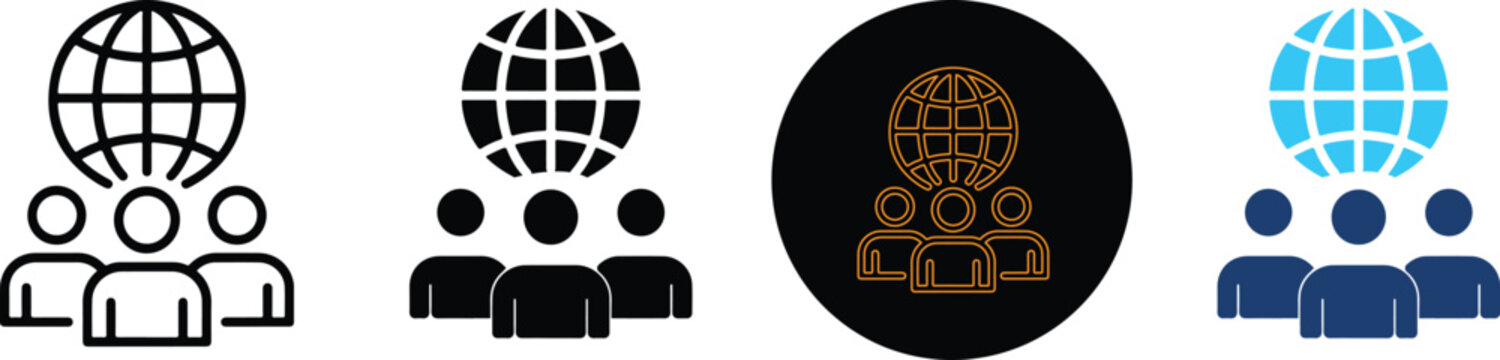 Four Distinct Global Team Icons Set For Design